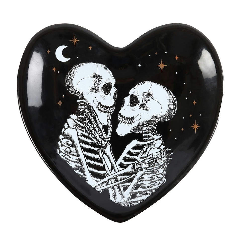 image 1 of Something Different Skeleton Couple Trinket Dish - Black/White/Gold - One Size