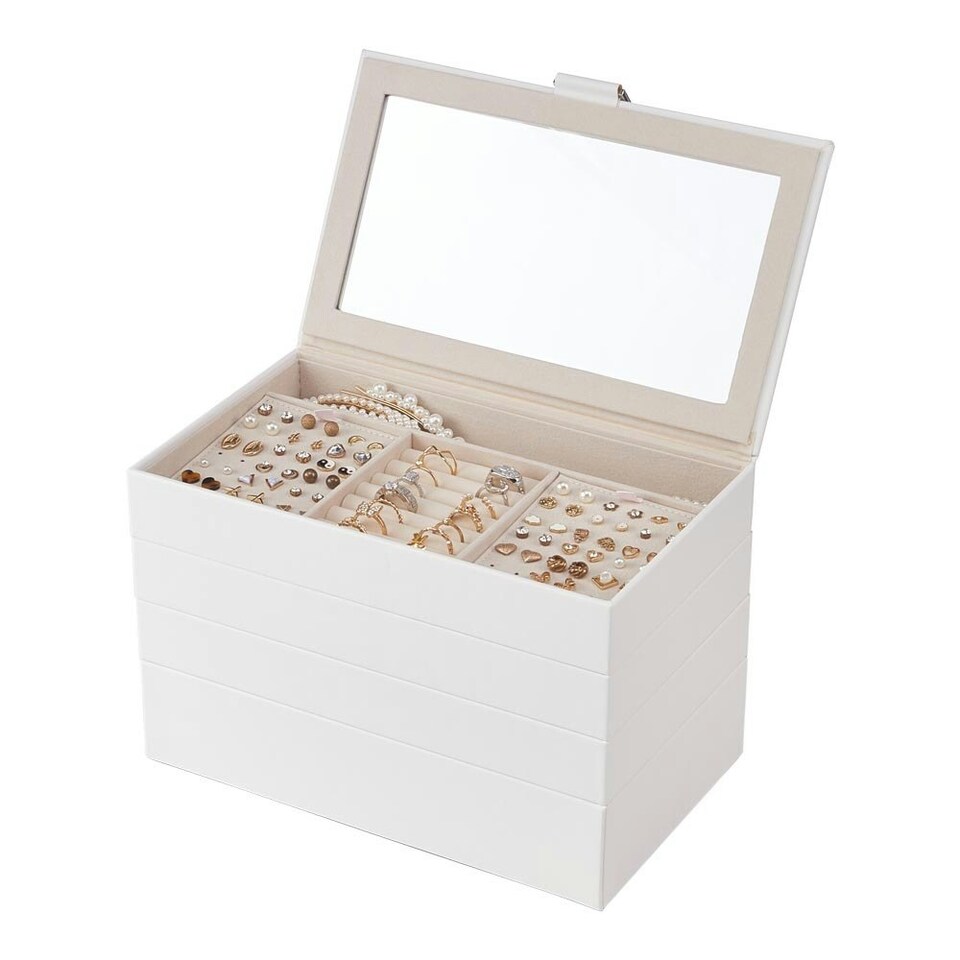 image 1 of Living and Home 4-Tier Jewellery Storage Box with Transparent Lid