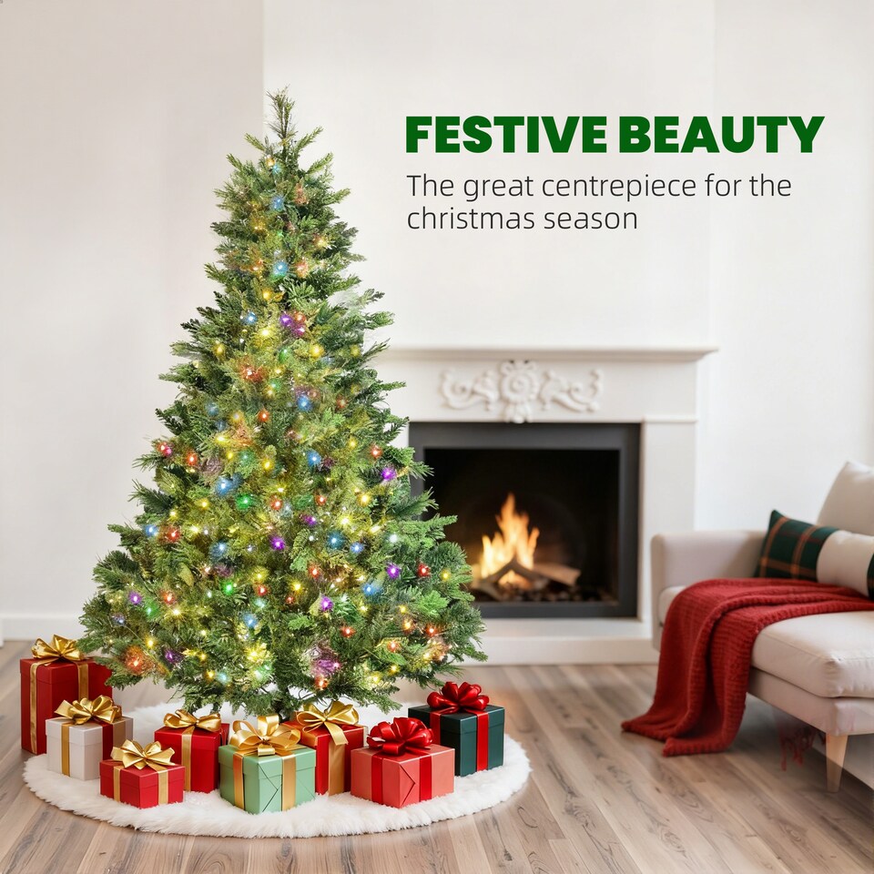image 1 of HOMCOM 180cm Prelit Christmas Tree with Colourful DIY Synchronized LED Lights and Remote, Carolina Pine, Hinged Xmas Tree with Realistic Tips, 12 Modes, Daily Timer, Adjustable Brightness and Speed | Green