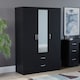 image 1 of Vida Designs Riano 3 Door 2 Drawer Mirrored Wardrobe With Shelf & Clothes Rail, Black