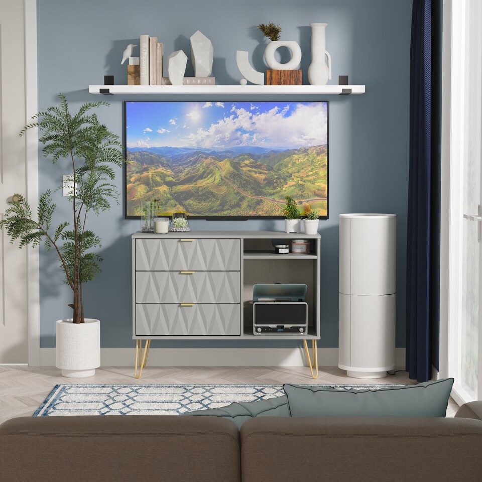 image 1 of Dallas 3 Drawer TV Unit in Dusk Grey (Ready Assembled) | Grey | Dusk Grey