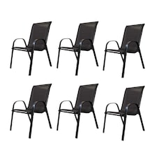 Set of 6 Outdoor Garden Patio Textilene Furniture Chairs in Black