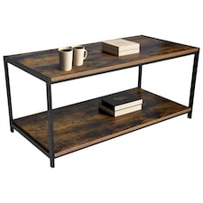Coffee Table Rustic Wooden Brown Grain Finish Living Room Storage Shelf 2 Tier Brown