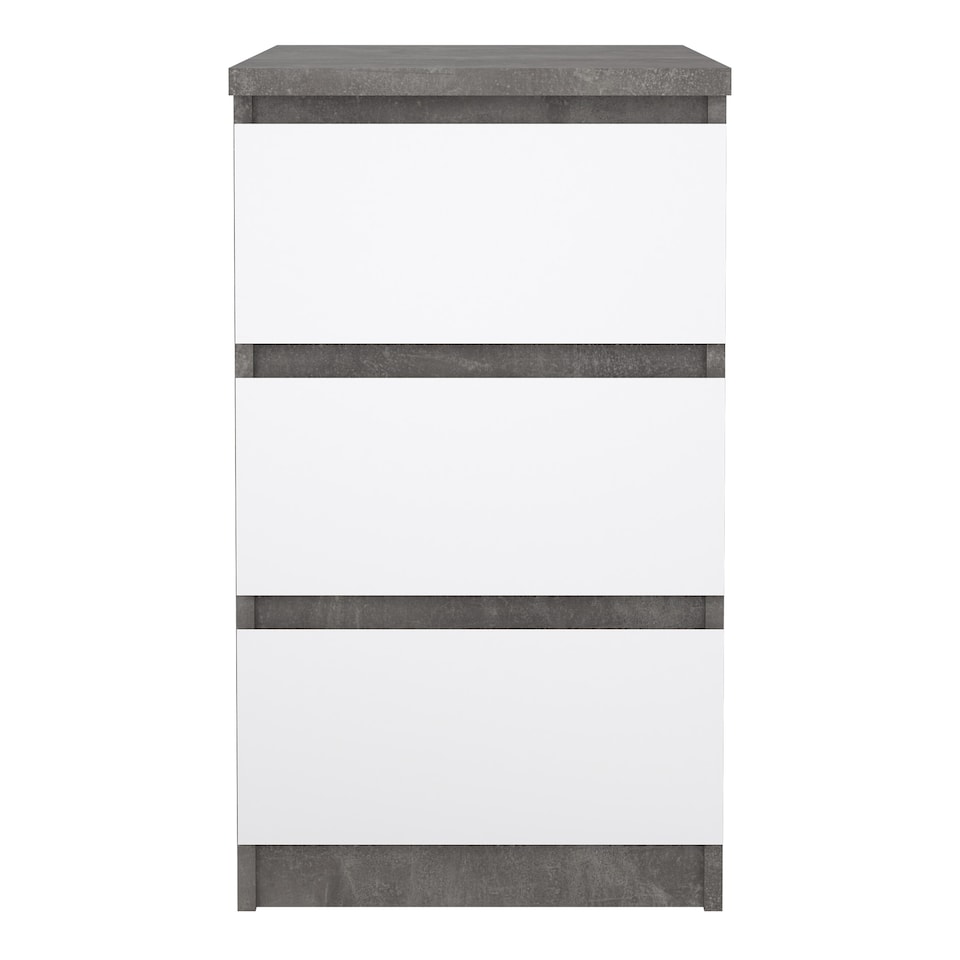 image 1 of Naia Bedside 3 Drawers in Concrete and White High Gloss