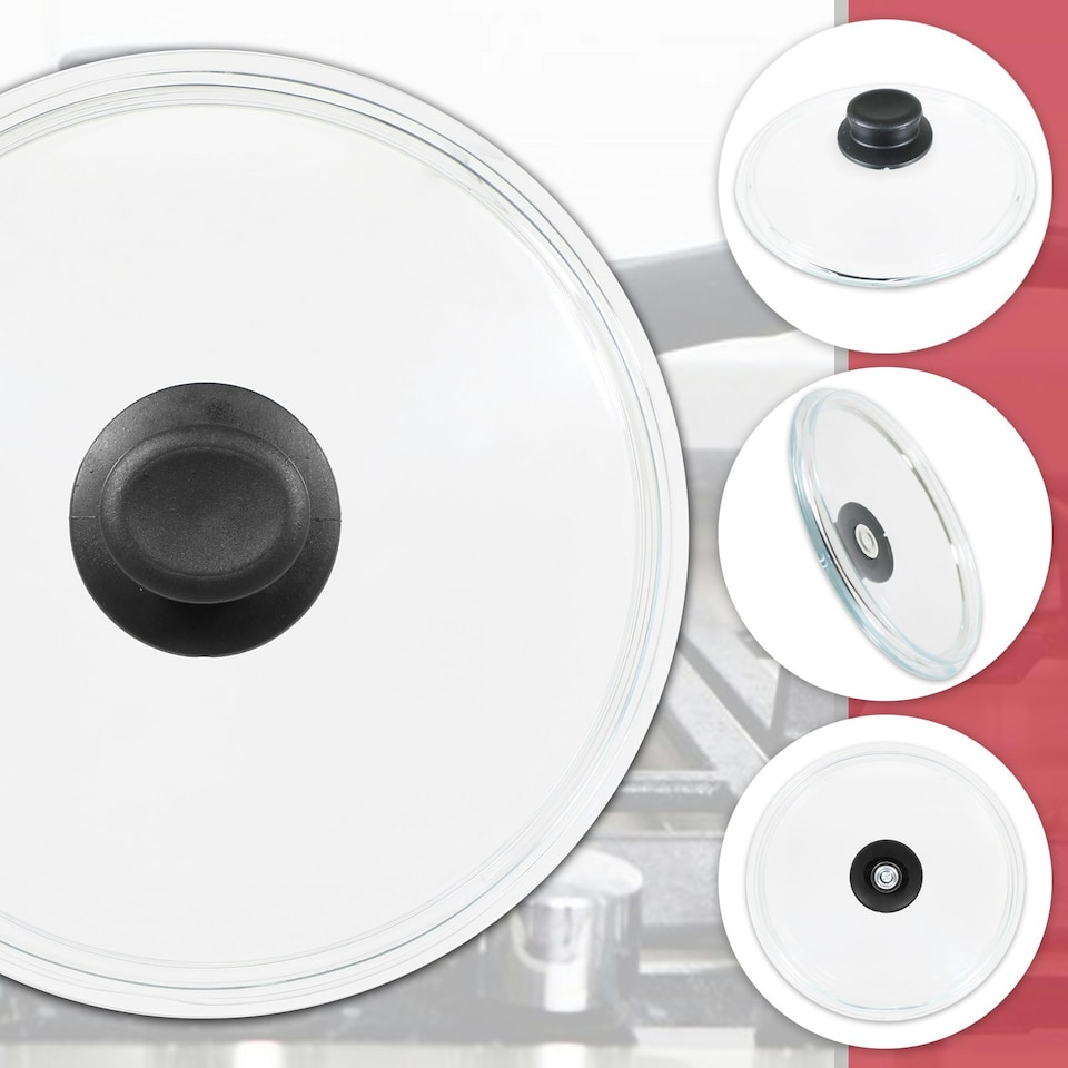 image 1 of SPARES2GO Glass Cookware Lid + Curved Handle Tempered Pan Pot Dish Cover Replacement Kit (30cm)