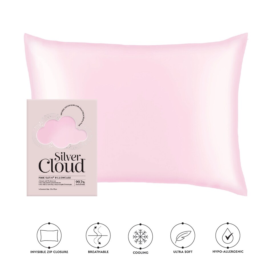 image 1 of Silver Cloud Silver Ion Satin Pink Fluffy Eye Mask & Pink Pillowcase