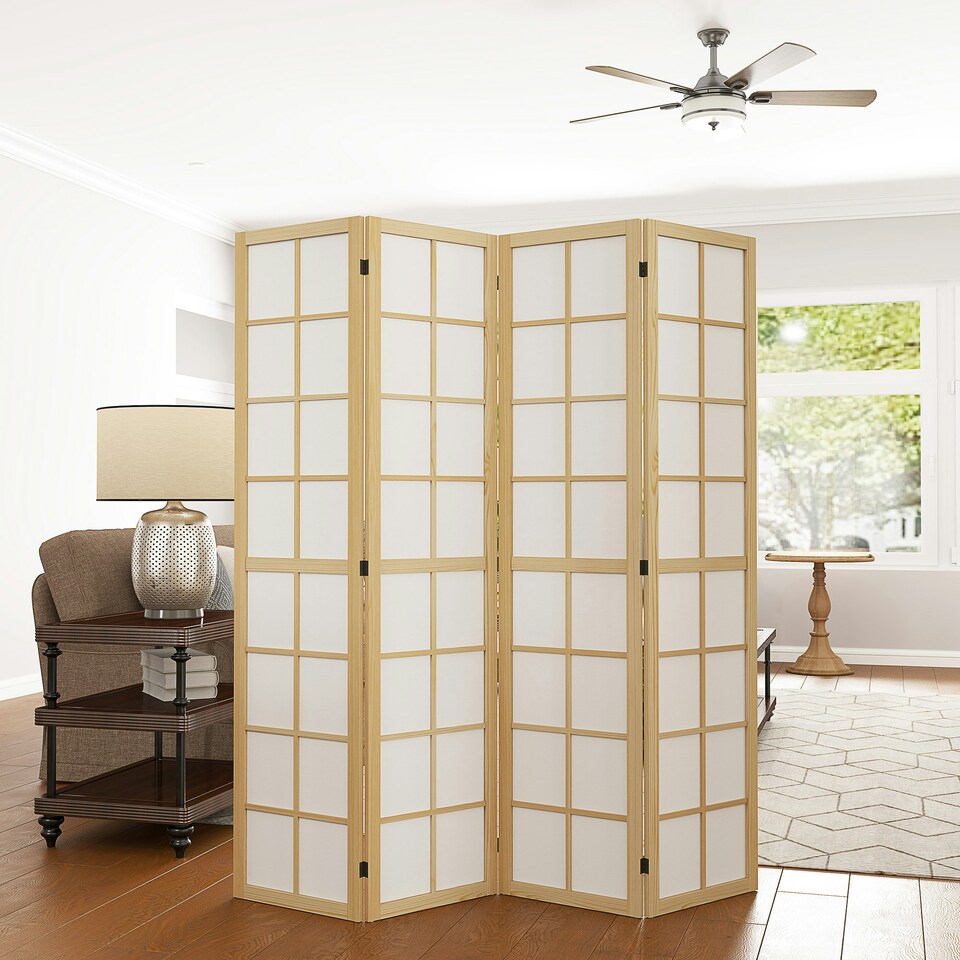 image 1 of HOMCOM Indoor Room Partition, 4 Panel Folding Room Divider, 160 x 170cm Brown | White | 160W x 170H x 1.7Dcm