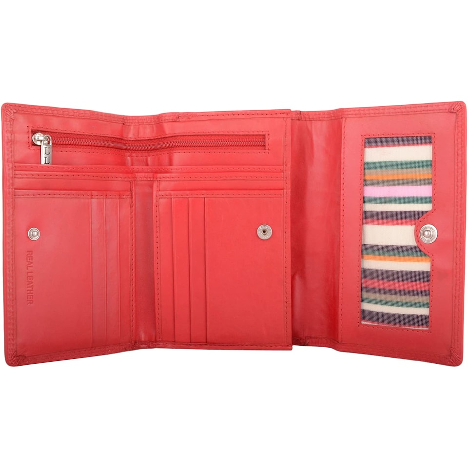 image 1 of London Leathergoods Womens Tri Fold Money Holder Magnetic Flap Purse Wallet | Red | Red