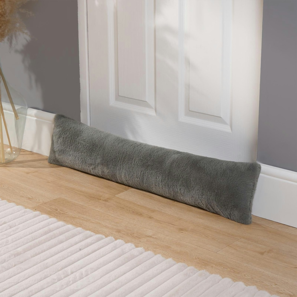 image 1 of OHS Faux Fur Window Weather Seal Draft Draught Excluder Door Stopper, 90cm - Grey