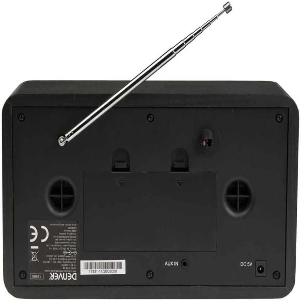 image 1 of Vintage Style Stereo DAB/DAB+ & FM Radio – Grey Wood Cabinet, Bluetooth, Clock Radio Alarm, AUX IN for Smart Phone/Tablet / MP3 Player – Mains or Battery