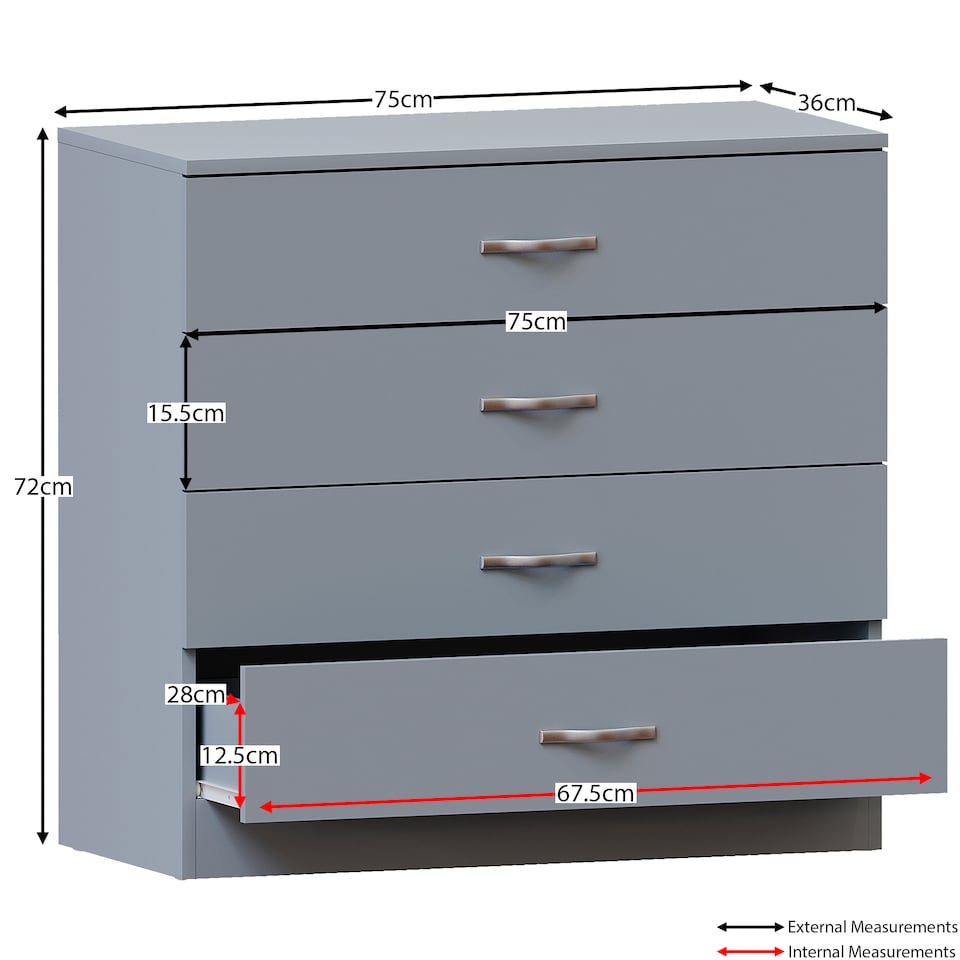 image 1 of Vida Designs Riano 4 Piece Bedroom Set (2 Drawer Bedside Chest, 4 Drawer Chest, 3 Door Wardrobe), Grey (6)