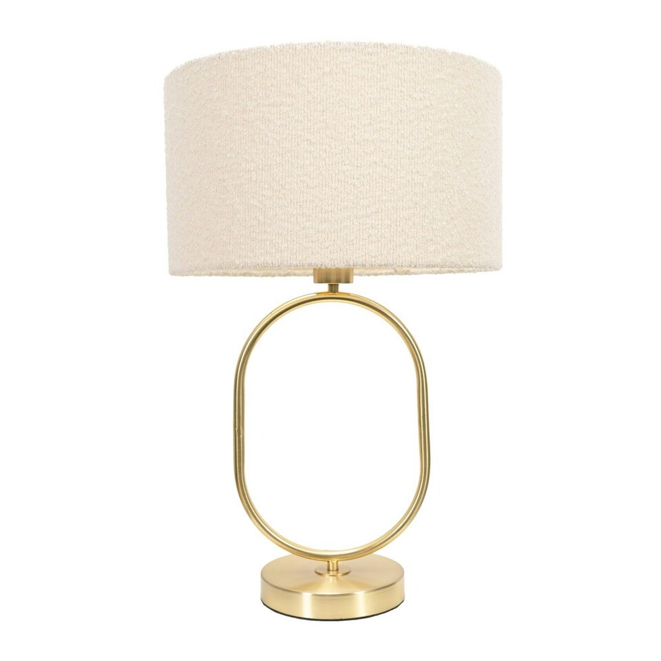 image 1 of ValueLights Antonia Cream Boucle Drum Shade Brushed Gold Oval Table Lamp with LED Bulb Gold