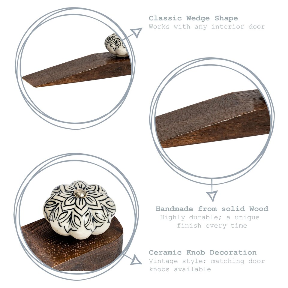 image 1 of Nicola Spring Wooden Door Stop - Black Flower