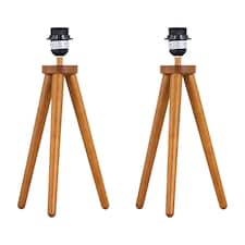 Set of 2 Voyage - Dark Oak Wooden Tripod Lamp Bases Brown