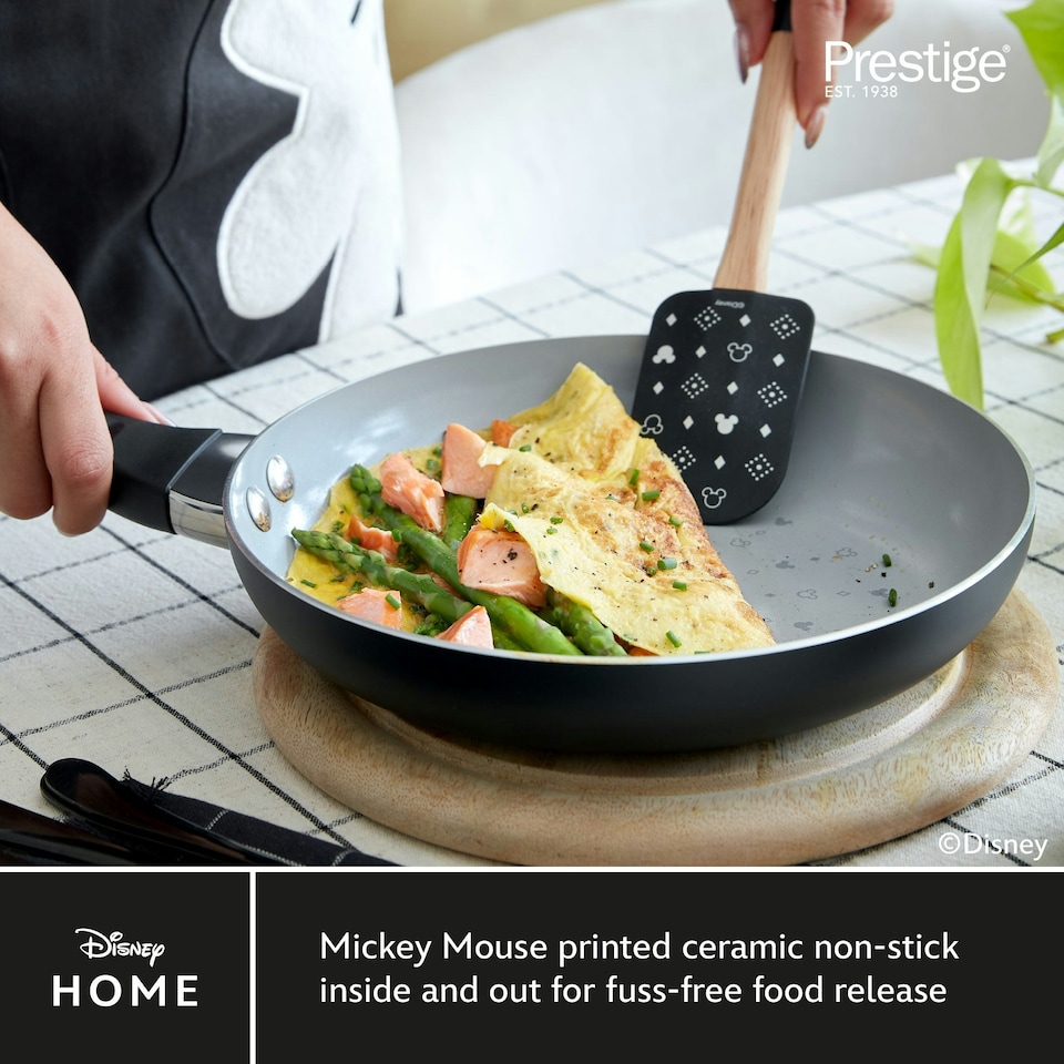image 1 of Prestige Disney Monochrome Mickey Mouse: Ceramic Non-Stick Wok & Helper Handle - 30cm