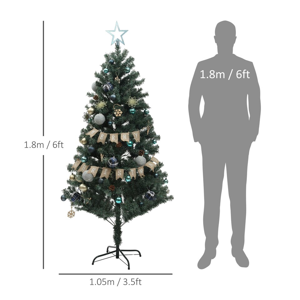 image 1 of HOMCOM 6ft Artificial Christmas Tree with LED Lights and Blue Decorations