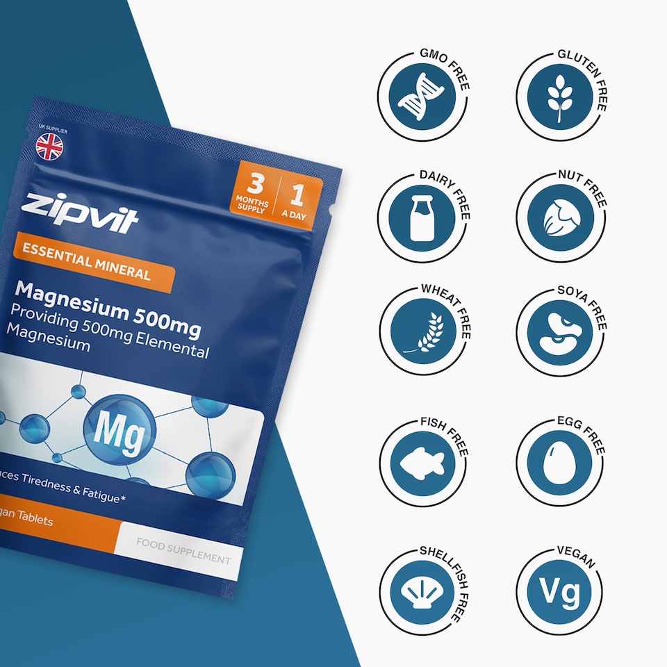 image 1 of Zipvit Magnesium 500mg, Energy, Muscle & Bone Support, 90 Vegan Tablets, 3-Month Supply