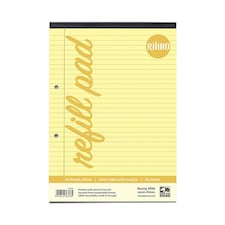 Pack of 6 Rhino A4 Yellow Paper 100 Page 8mm Lined with Margin Refill Pads