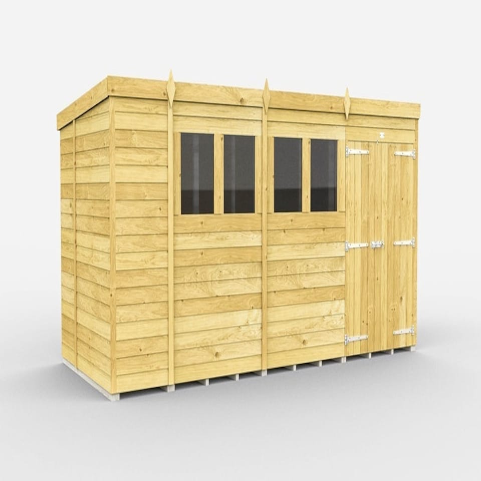 image 1 of 15 x 6 Feet Pent Shed - Double Door With Windows - Wood - L178 x W454 x H201 cm | Brown