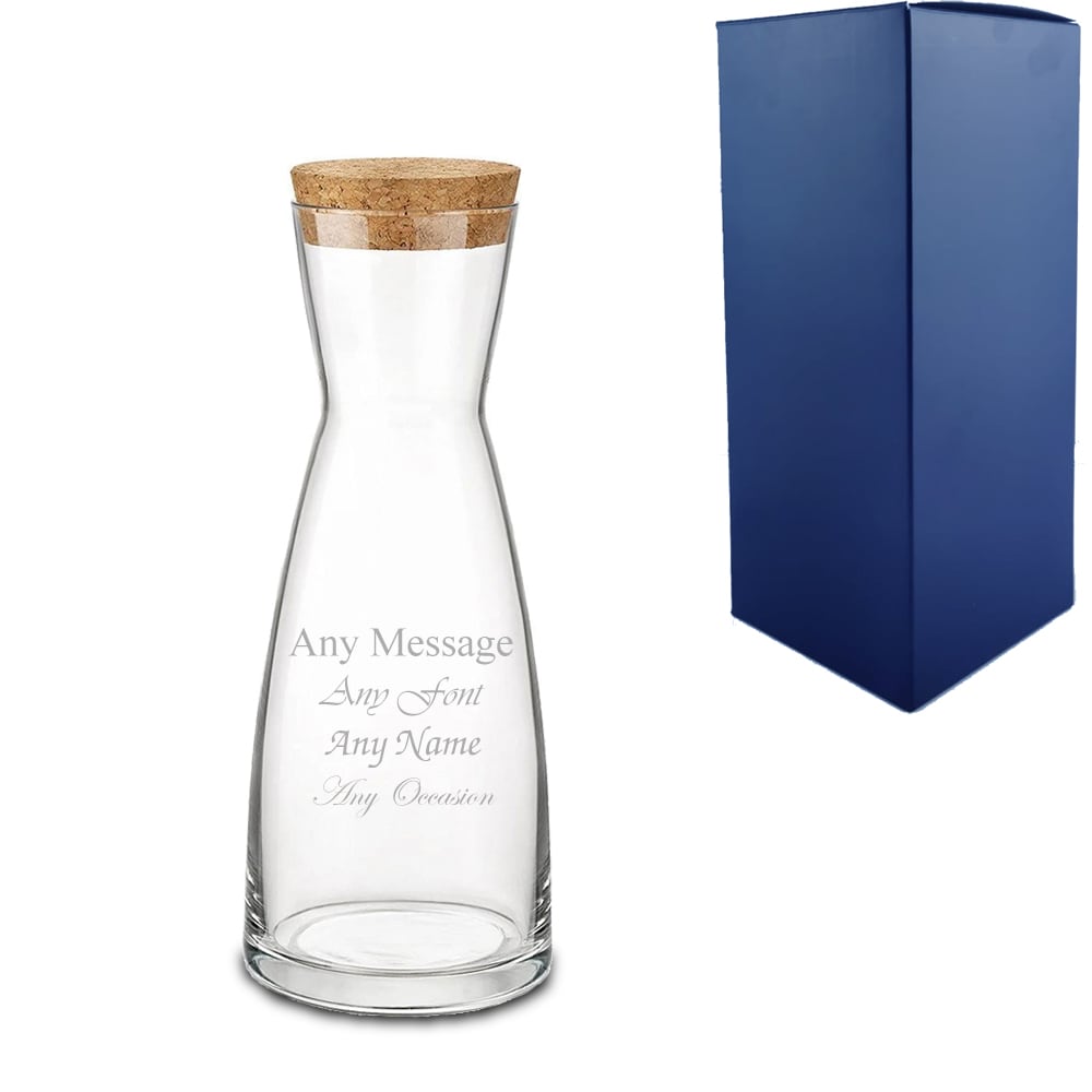 Uniqueful Personalised Engraved 285ml Ypsilon Carafe with Cork Lid Birthday Gift in Clear