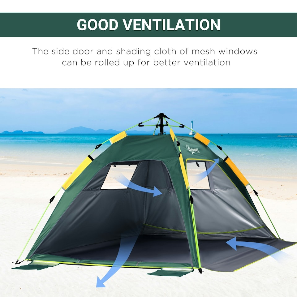 image 1 of Outsunny 2 Man Pop-up Beach Tent Sun Shade Shelter Hut w/ Windows Door Blue