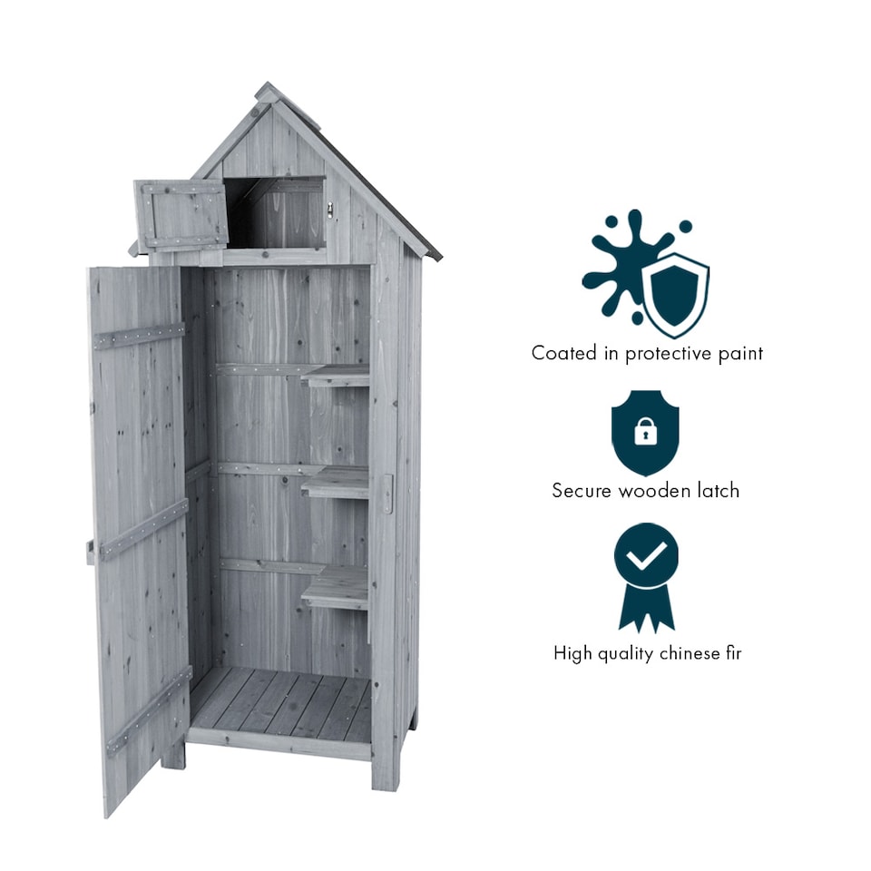 image 1 of JSH Bideford Tall 180cm Wooden Garden Storage Shed Unit with Pitched Roof - Grey