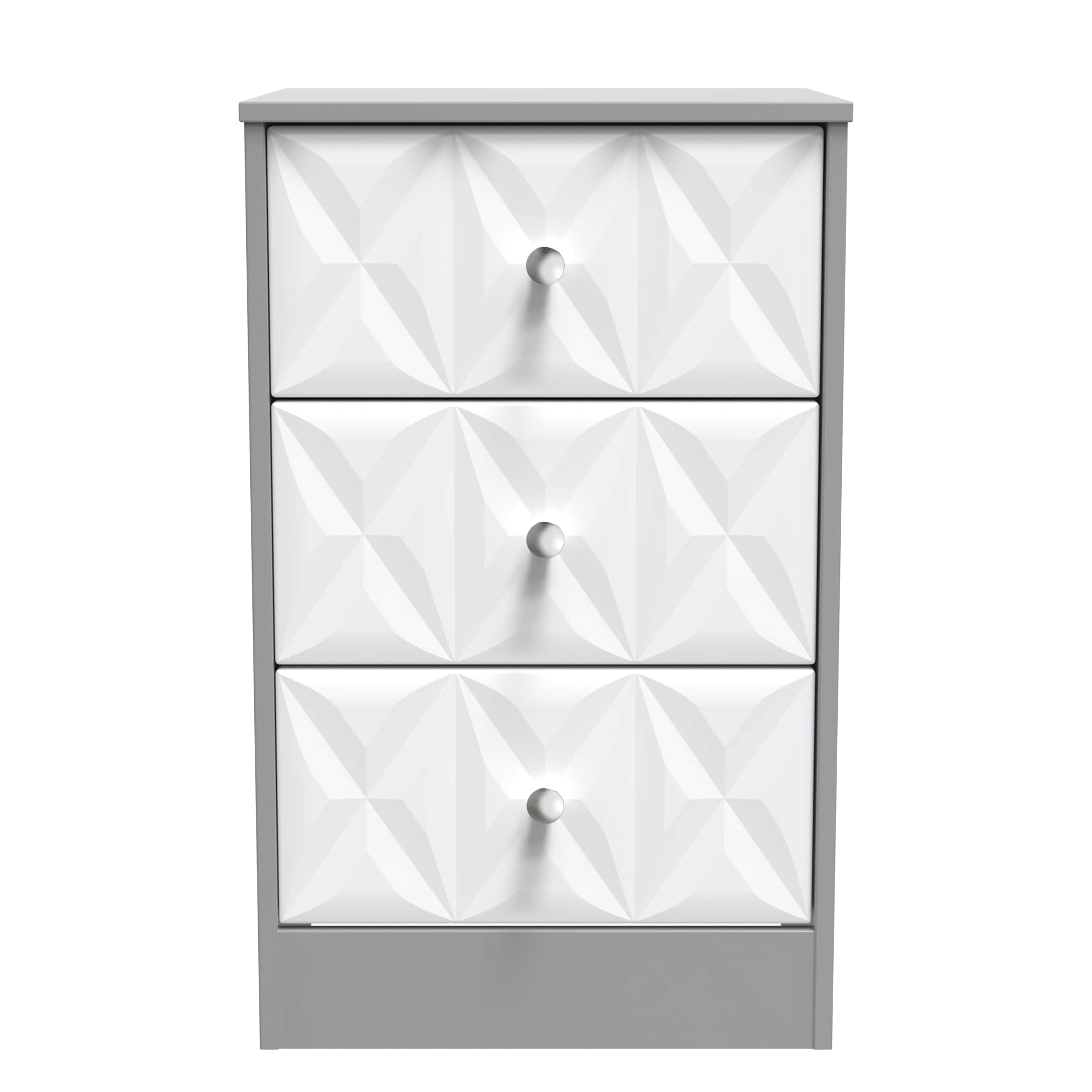 Memphis 3 Drawer Bedside Cabinet in White Matt & Dusk Grey