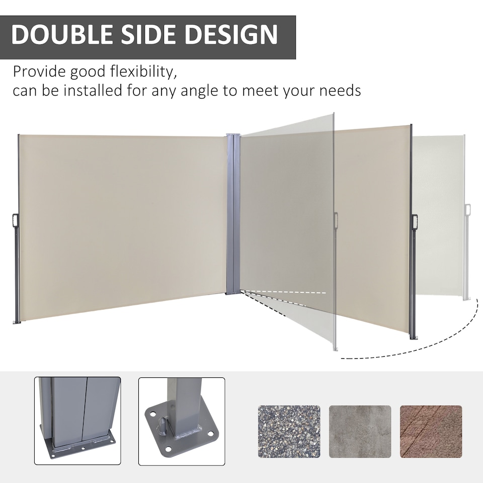image 1 of Outsunny Retractable Double Side Awning Screen Fence Privacy Beige, 6x1.6m | White | Beige | 1