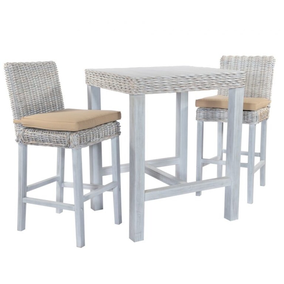 image 1 of Maya Rattan Bar Table - Whitewash White