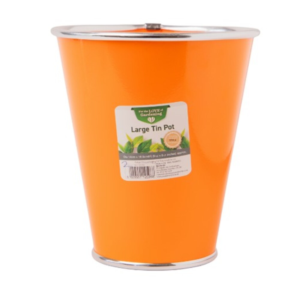 Decorative Large Tin Colourful Plant Pot 17cm | Orange | Orange | S | 1