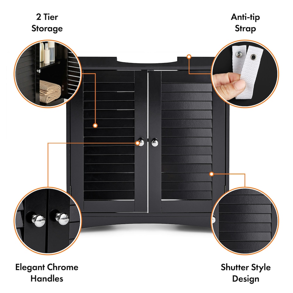 image 1 of VonHaus Shrewsbury Black Under Sink Bathroom Cabinet