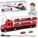 image 2 of 2-in-1 Alloy Car Transport Truck Toy Set with Foldable Catapult Race Track and 10 Mini Cars – Interactive Lights & Music