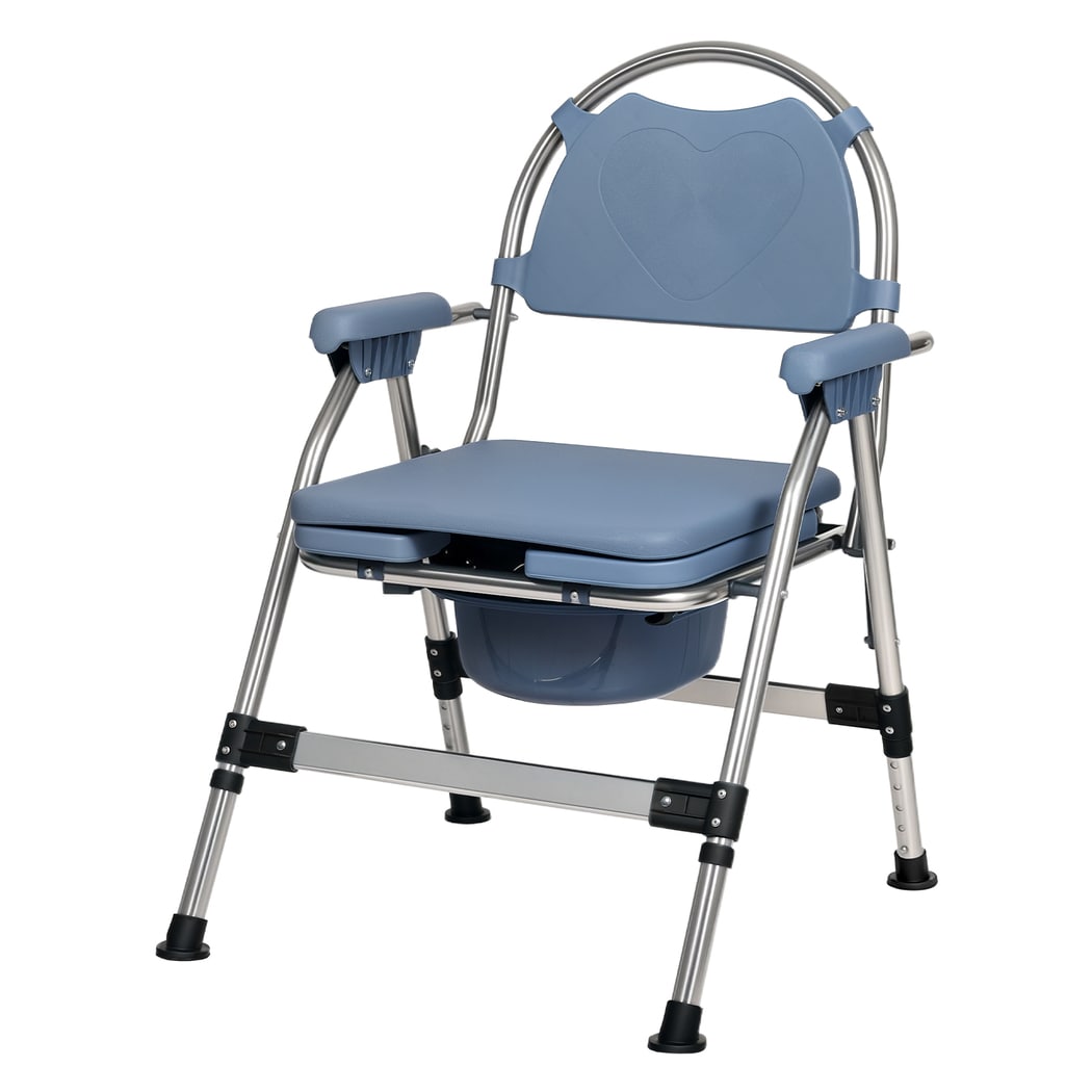 Levede Folding Adjustable Metal Commode Chair for Bedroom Bedside Shower