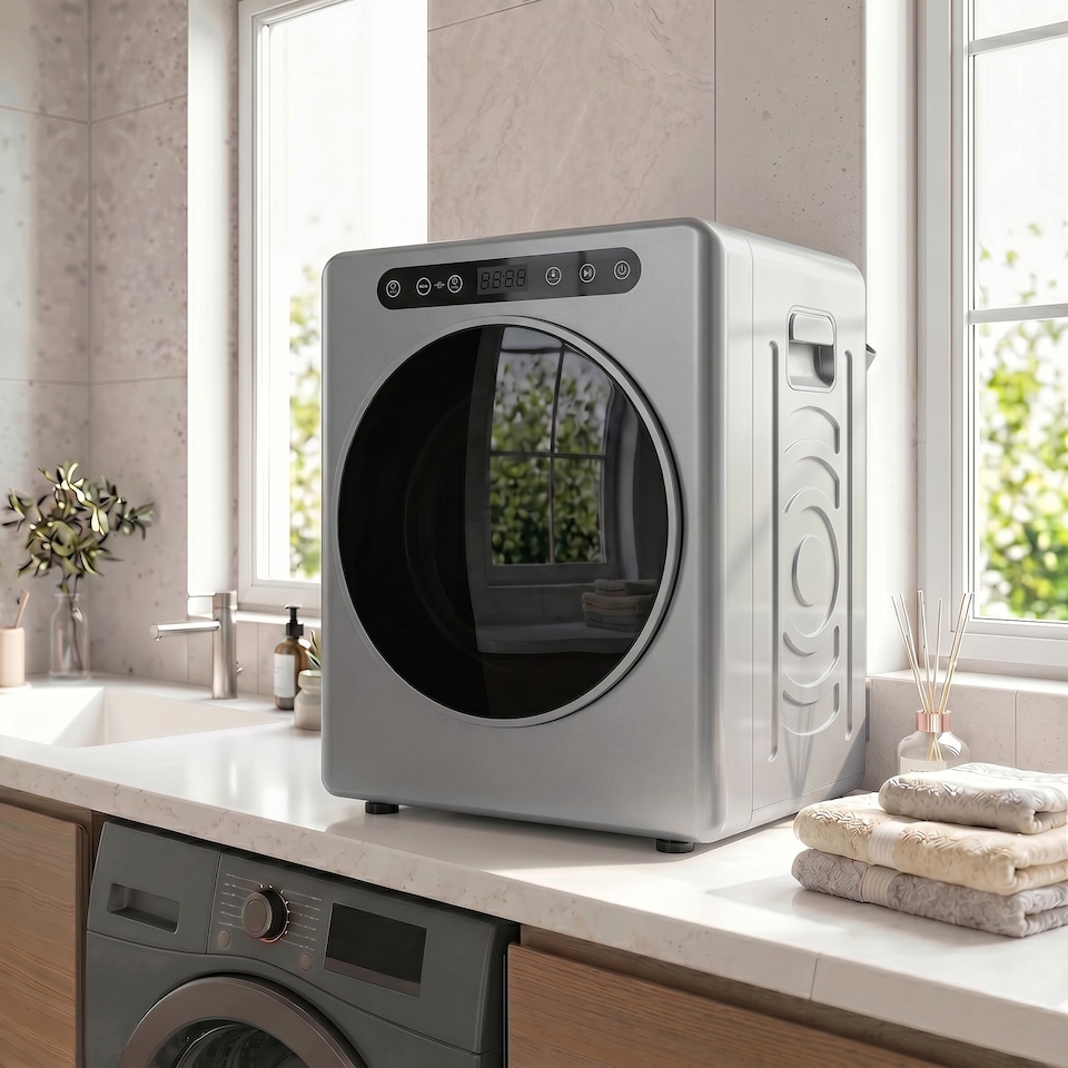 image 1 of HOMCOM 5 kg Portable Vented Tumble Dryer Machine with Timer, Silver Tone