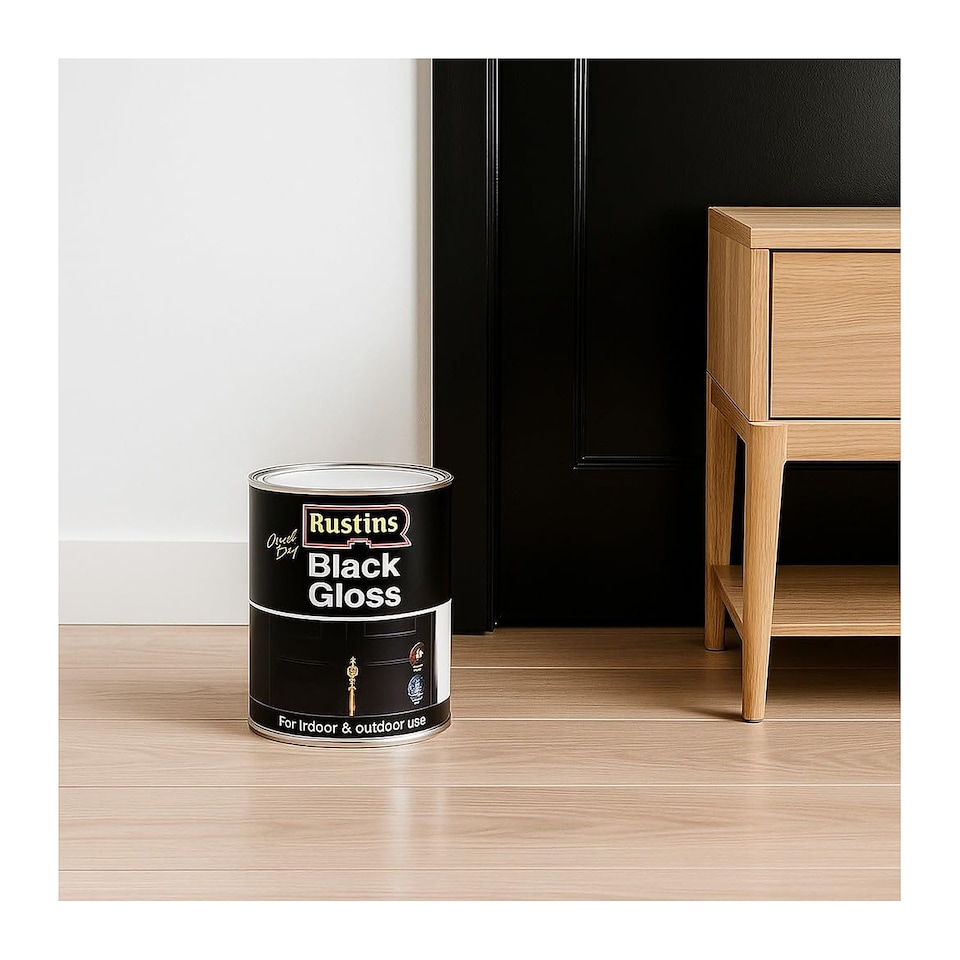 image 1 of Rustins Quick Dry Black Gloss Paint 500ml - Fast-Drying for Wood & Metal