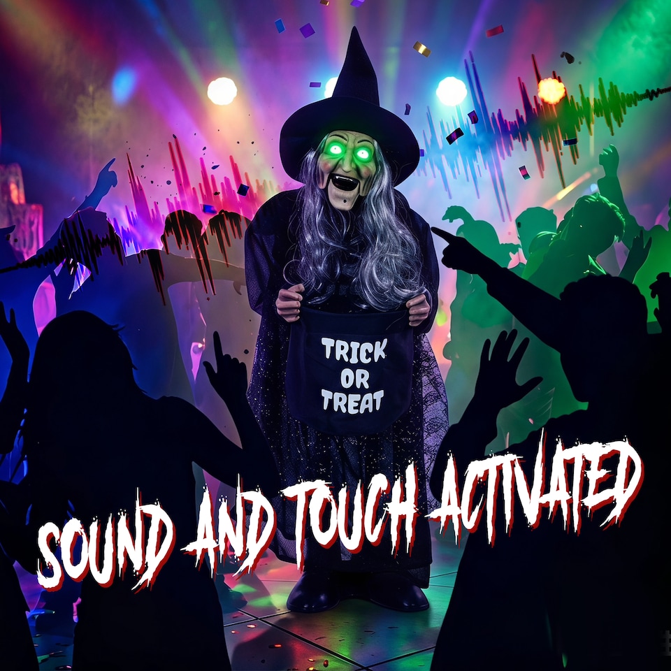 image 1 of HOMCOM 37" Animated Witch Halloween Decoration with Light Up Eyes for Party