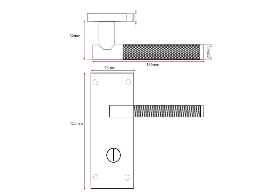 image 1 of Golden Grace Victorian T-Bar Knurled Bathroom Lock Door Handle Set Matt Black Finish with Spindle and Screws - 150mm