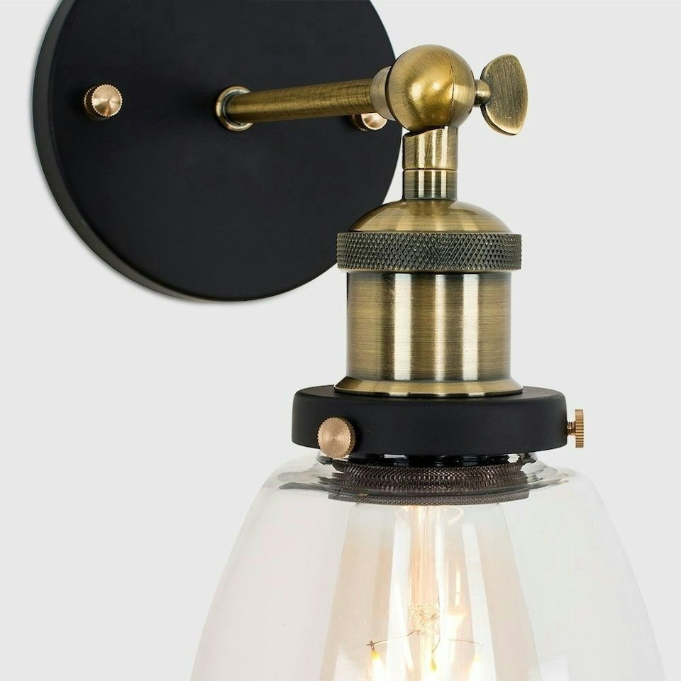 image 1 of ValueLights Ambrose Industrial Matte Black Wall Light and E27 Pear LED 4W Warm White 2700K Bulb