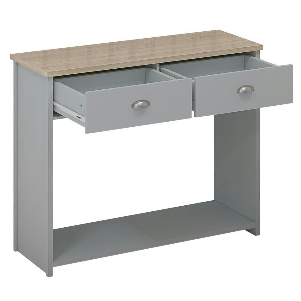 image 1 of Westbury Farmhouse 2 Drawer Hallway Console Table - Matt Grey & Light Oak Grey