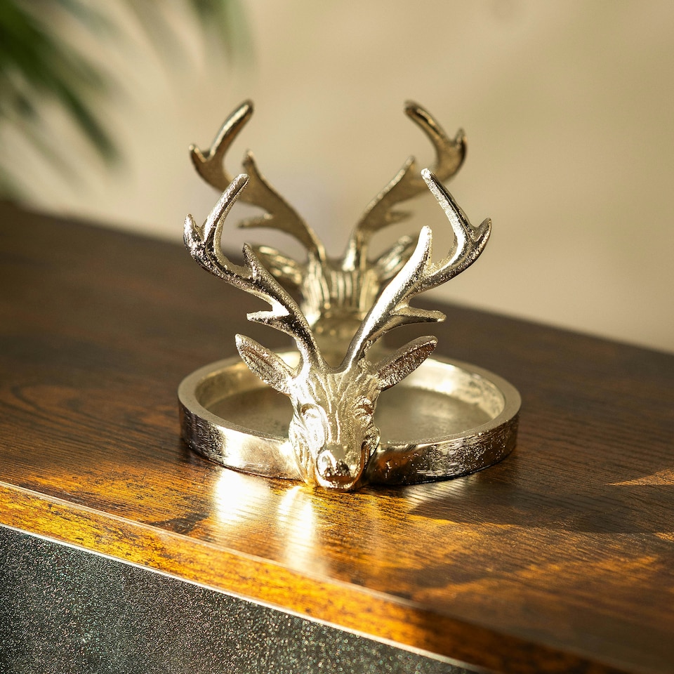 image 1 of Marco Paul Twin Stag Candle Holder 11cm Silver