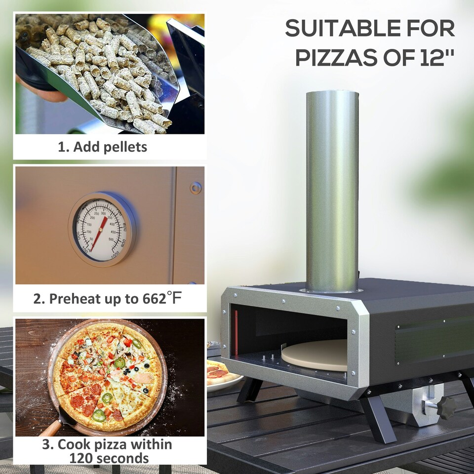 image 1 of Outsunny Wood Fired Pizza Oven with Rotating Pizza Stone and Cover, Black
