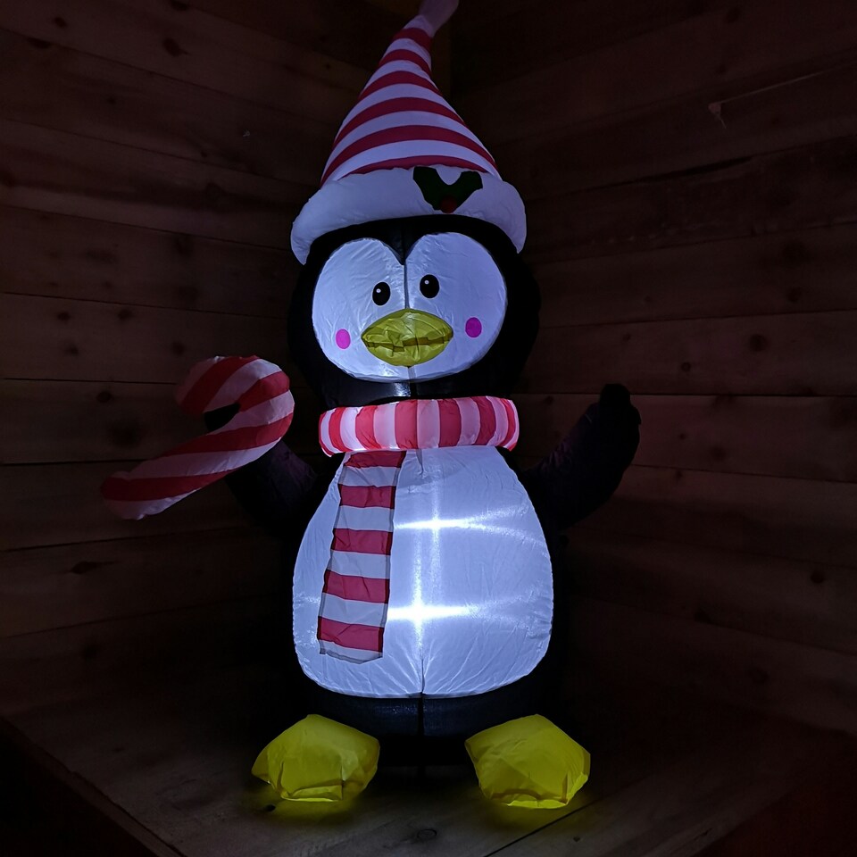 image 1 of 4ft (120cm) LED Christmas Inflatables Outdoor Penguin W/ Candy Cane Decorations