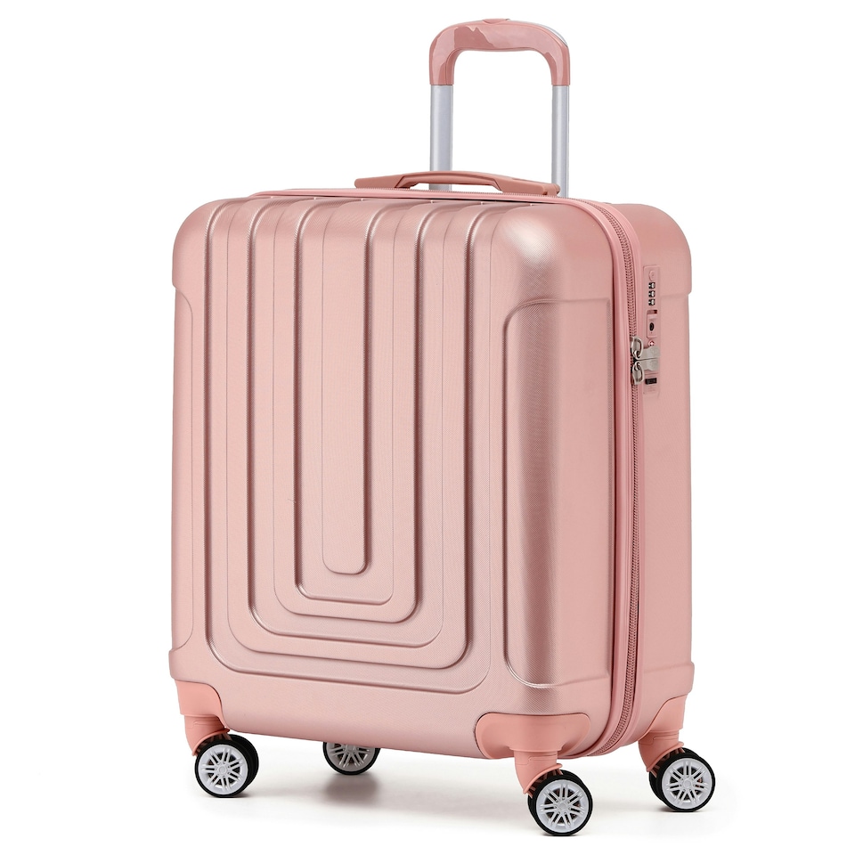 image 1 of Flight Knight Premium Hard Shell Lightweight Cabin Suitcase - 8 Spinner Wheels - Built-in TSA Lock & USB Port - easyJet Large Cabin Approved - 56x45x25cm Pink | Rose Gold | Cabin Bag