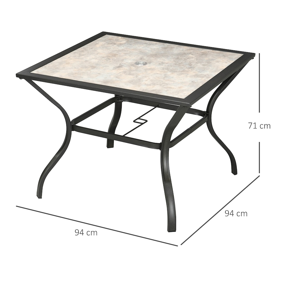 image 1 of Outsunny Garden Table with Parasol Hole with PC Board Tabletop for 4