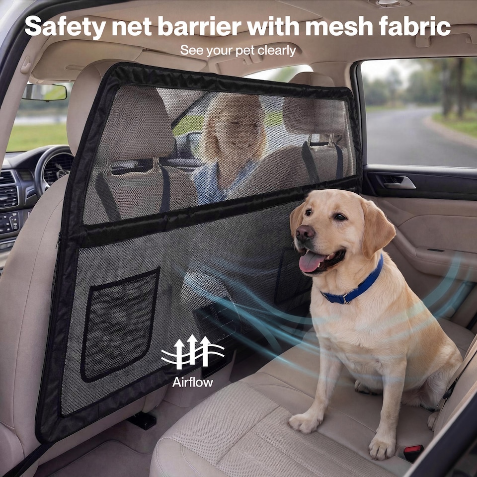 image 1 of Skylos Dog Car Barrier Net Mesh Dog Guard Safety Boot Back Seat Pet Barrier