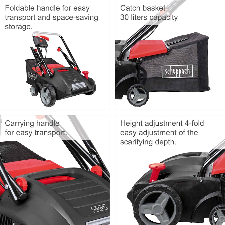 image 1 of Scheppach SC32 Electric Scarifier & Aerator, 1500W, 32cm Width, 30L Collection Box