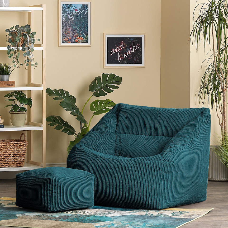 image 1 of Natalia Large Beanbag and Pouffe Set Corduroy Teal | Green | Teal | XL | 2