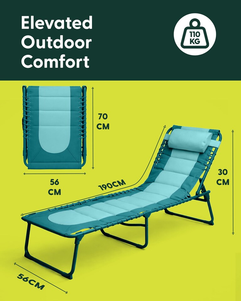 image 1 of Keplin Colour Block Foldable Sun Lounger 4 Position Padded Garden Recliner