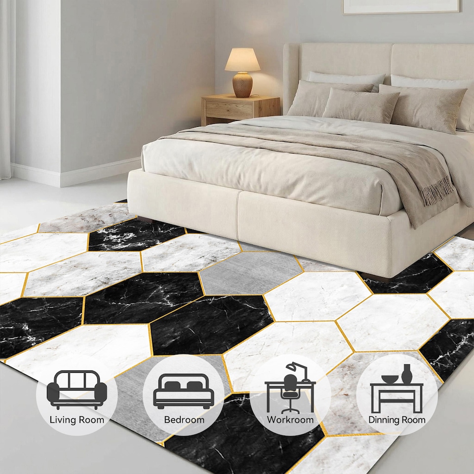 image 1 of Short Pile Rectangular Hexagon Pattern Rug 60x110cm