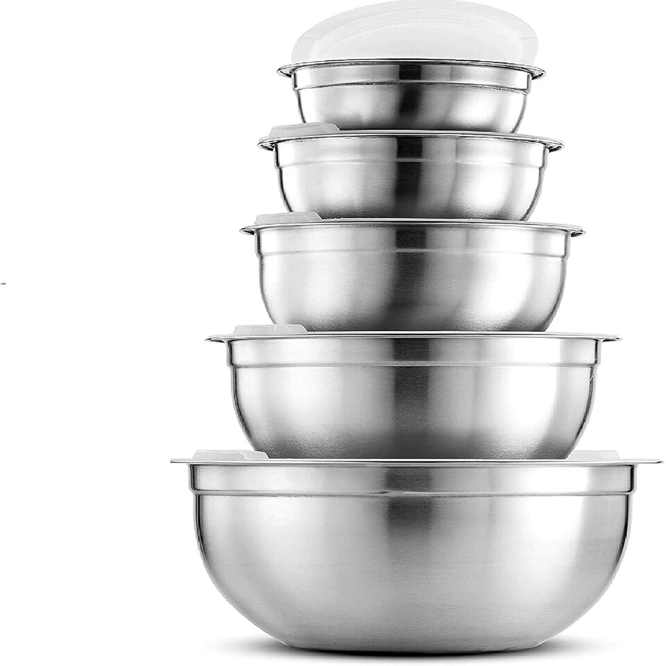 image 1 of Mixing Bowl Set of 5, Stainless Steel Nesting Bowls for Meal Preparation Kitchen Baking Air Tight Black lids (Copy)